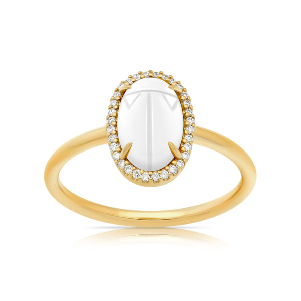 Bague Mini Scarabée Agate Blanche Diamants Blancs – Image 2