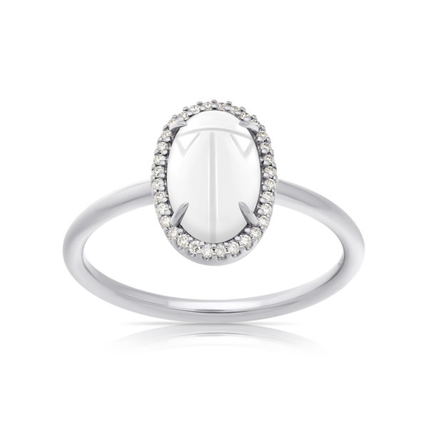 Bague Mini Scarabée Agate Blanche Diamants Blancs – Image 3