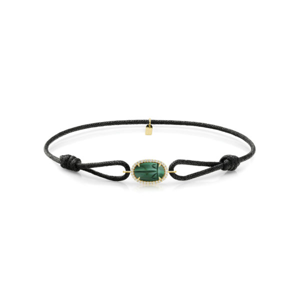 Bracelet Cordon Mini Scarabée Malachite Diamants Blancs - Image 2