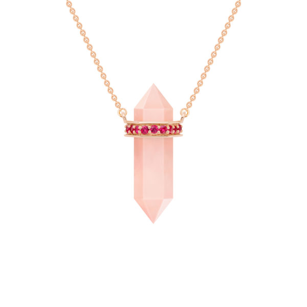 Collier Pendule Solitaire Quartz Rose Rubis – Image 3