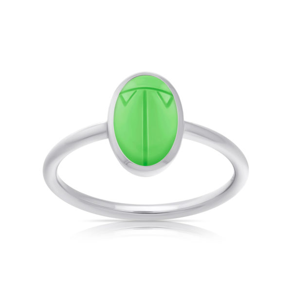 Bague Mini Scarabée Galalithe Verte – Image 3